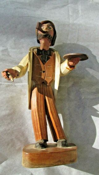 Vintage Anri Carved Wooden Artist Painter W Palette Brush Pipe Figurine Beatnik