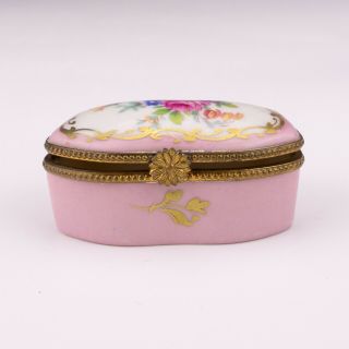 Vintage Limoges Porcelain - Flower Decorated Pink Glazed Pill Box - Lovely