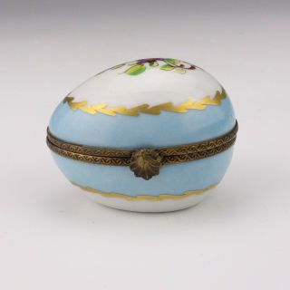 Vintage Limoges Porcelain - Flower Painted Egg Formed Pill Box - Lovely