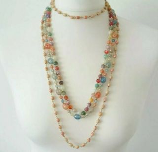 Vintage 70s Hippy Beads 3 X Vintage Lucite Bead Necklaces Plastic Faux Agate