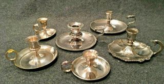 Set Of 6 Vintage Ornate Silver Metal Chamber Stick Holders - Weddings Holidays