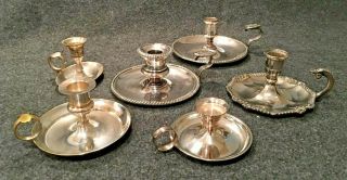Set of 6 Vintage Ornate Silver Metal Chamber Stick Holders - Weddings Holidays 2