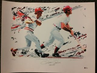 Pete Rose Signed 17x22 Serigraph Print Poster M Reniker Bas Autographed Reds