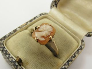 Vintage Hallmarked 9k 9ct 375 Gold Carved Shell Cameo Ring
