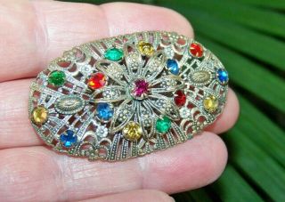 Vintage Czech Filigree Art Deco Jewellery Sparkling Rhinestone Brooch Shawl Pin
