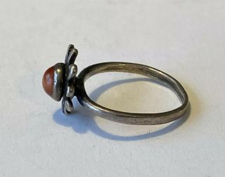 Vintage Sterling Silver Flower Ring with Deep Orange Cat’s Eye Cabochon Center 3