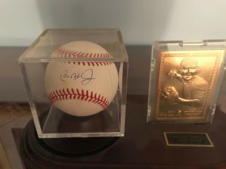 Cal Ripken Jr Autographed Baseball And Diamond Gold Card