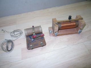 Vintage Antique Crystal Radio Detector Aerial Ground Parts & Coil Unknown Maker