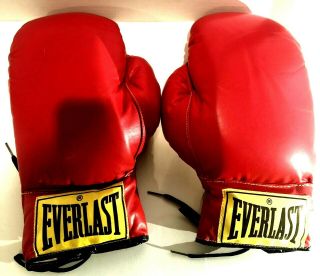 Vintage Everlast Boxing Gloves Red And Yellow Leather Black Laces 16 Oz
