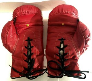Vintage Everlast Boxing Gloves Red and Yellow Leather Black Laces 16 oz 2