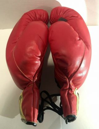 Vintage Everlast Boxing Gloves Red and Yellow Leather Black Laces 16 oz 3