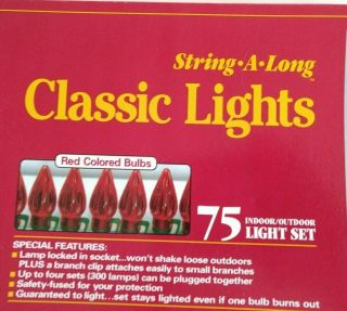 Vintage Set 75 Red Christmas Lights Plastic Ge Classic String A Long