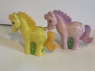 Two Vintage Cotton Candy My Little Pony Fakie Small World Toys Banks 1984