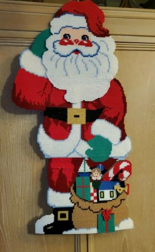 Vtg Plastic Canvas Santa Claus Decoration Needlepoint Large Christmas Complete