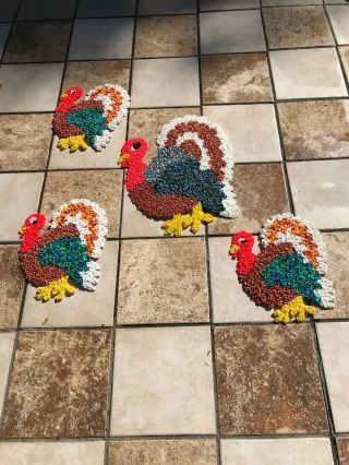 Vintage Melted Plastic Popcorn Art Decorations 4 Thanksgiving Turkeys