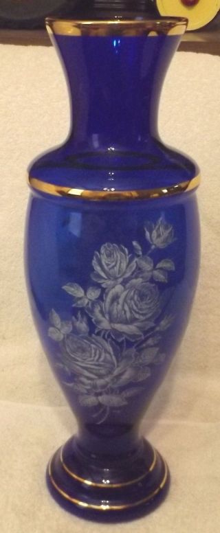 Vintage Glassware - - Indigo Blue Art Glass Vase - - 17 1/2 " Tall - - - - Great Patina