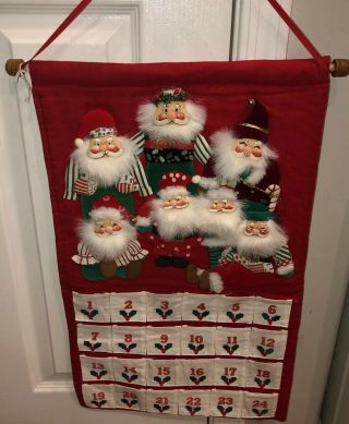 Vintage Potpourri Press Santa Advent Calendar Fabric With Pockets Wall Christmas