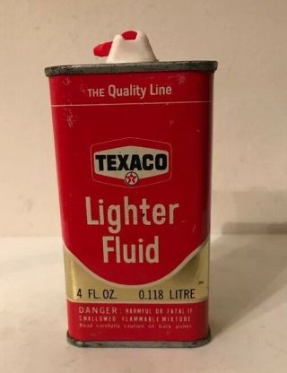 Vintage Texaco Lighter Fluid Can 4oz.  Steel Empty Bird Beak Flip Top