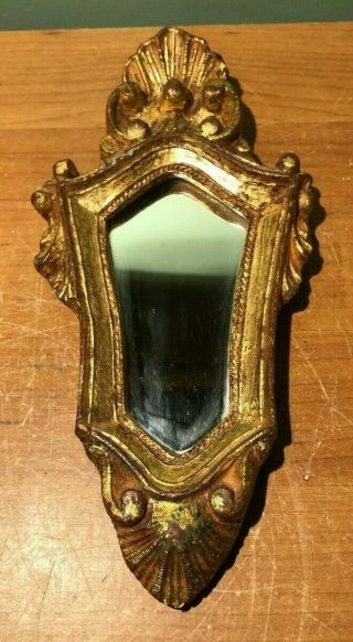 Vintage Florentia Italy Gold Gilt Shell Decorated Wooden Mirror