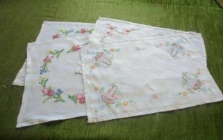Vintage Tray Cloths - Hand Embroidered - Col.  Of 4