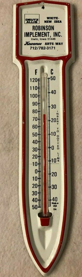 Vintage Robinson Implement Inc.  Irwin Iowa Metal Thermometer Advertisement - 13 "