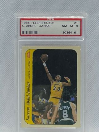 1986 Fleer Kareem Abdul - Jabbar 1 Basketball Card Psa 8 - Card