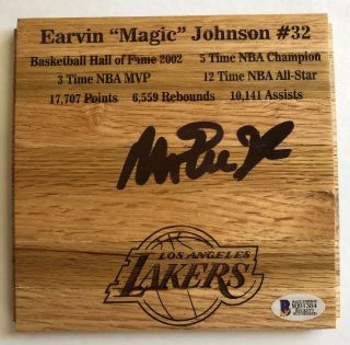Magic Johnson Signed Autographed 6” Lakers Court Floor Beckett