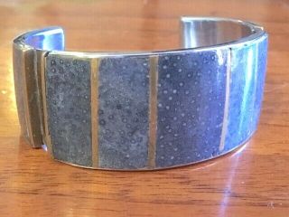 Vintage Zuni Silver And Brass Channel Inlay Blue Coral ? 5 " Cuff Bracelet 39.  7g