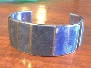 Vintage Zuni Silver and brass channel inlay blue coral ? 5 
