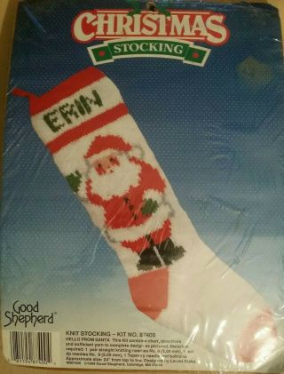 Vintage 1989 Christmas Stocking Knit Kit " Hello From Santa " By Good Shephard 24 "