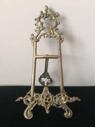 Vtg Large Ornate Solid Brass Picture Art Book Plate Easel Holder Display Stand