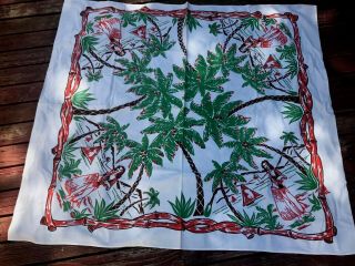 Vintage Large Hawaiian Hula Girl Old Stock Linen Tablecloth