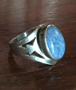 Vintage Navajo 925 Sterling Silver Blue Denim Lapis Ring Size 8.  5,  8g Signed Jp