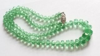 Czech Vintage Art Deco Green Flat Round Faceted Glass Bead Necklace