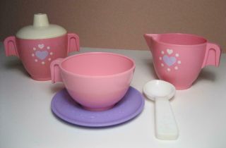 Vintage Fisher Price Fun With Play Food Kitchen Tea Set Sugar Cream Cup Spoon