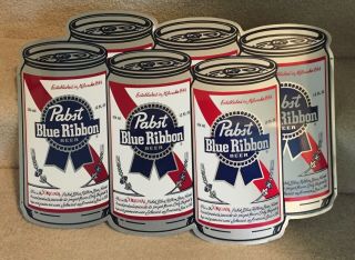 Vintage (nos) Pabst Blue Ribbon Beer Embossed Tin Sign Of Big Six Pack Of Cans