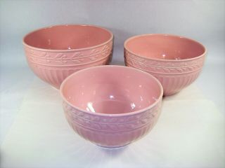 Williams Sonoma Vtg Style Nesting Mixing Bowls Roma Pink 3 Bowls Ceramic Heavy