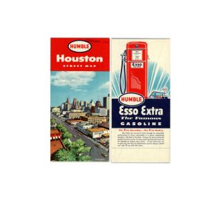 Vintage 1955 Houston,  Texas Road Map From The Humble Oil & Refining Co.