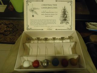 Vintage Set Of 6 Tin Christmas Tree Weighted Candle Holders Mcleach Made In Usa