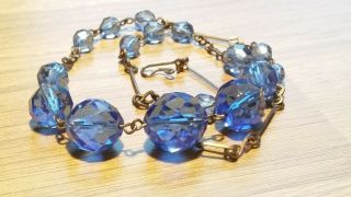 Czech Vintage Art Deco Sapphire Blue Faceted Glass Bead Necklace Rg Wire