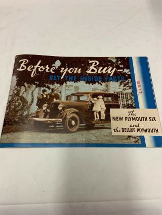Vintage 1934 Plymouth Six And Deluxe Plymouth Car Brochure
