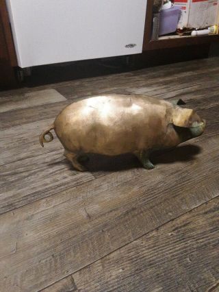 Vintage Brass Hog Still Piggy Bank