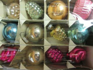 12 Vtg Blown Glass Small Shiny Brite Christmas Ornaments Box