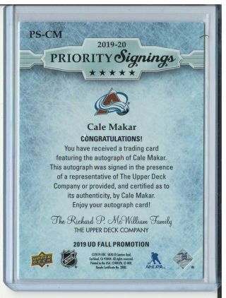 2019 CALE MAKER UPPER DECK PARKHURST PRIORITY SIGNINGS 01/75 2