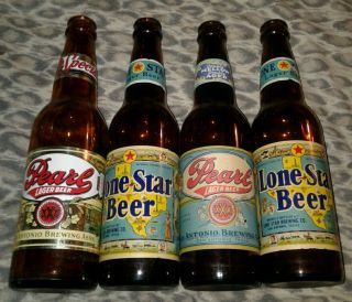 4 Ea.  Vintage Lone Star & Pearl Beer Bottles.  Insurance,  San Antonio,  Texas