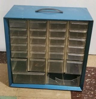 Vintage Blue Metal Akro Mills - 26 Drawer Storage Cabinet Hardware Organizer Bin