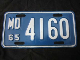 1965 Maryland Motorcycle License Plate Yom Md 4160 