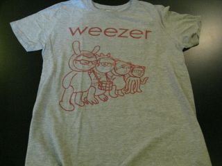 Vintage Weezer Gray Red Rock Cartoon Band Black Small T - Shirt