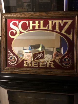 Vintage Schlitz Beer Mirror Sign 27x21 Great Sign