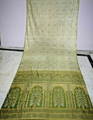 Vintage Indian Pajali Print Greencolor Designer Silk Saree Sari Craft Fabric